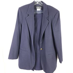 Vintage Sag Harbor Womens Size 12 Navy Blue 2-Piece Wool Skirt Suit